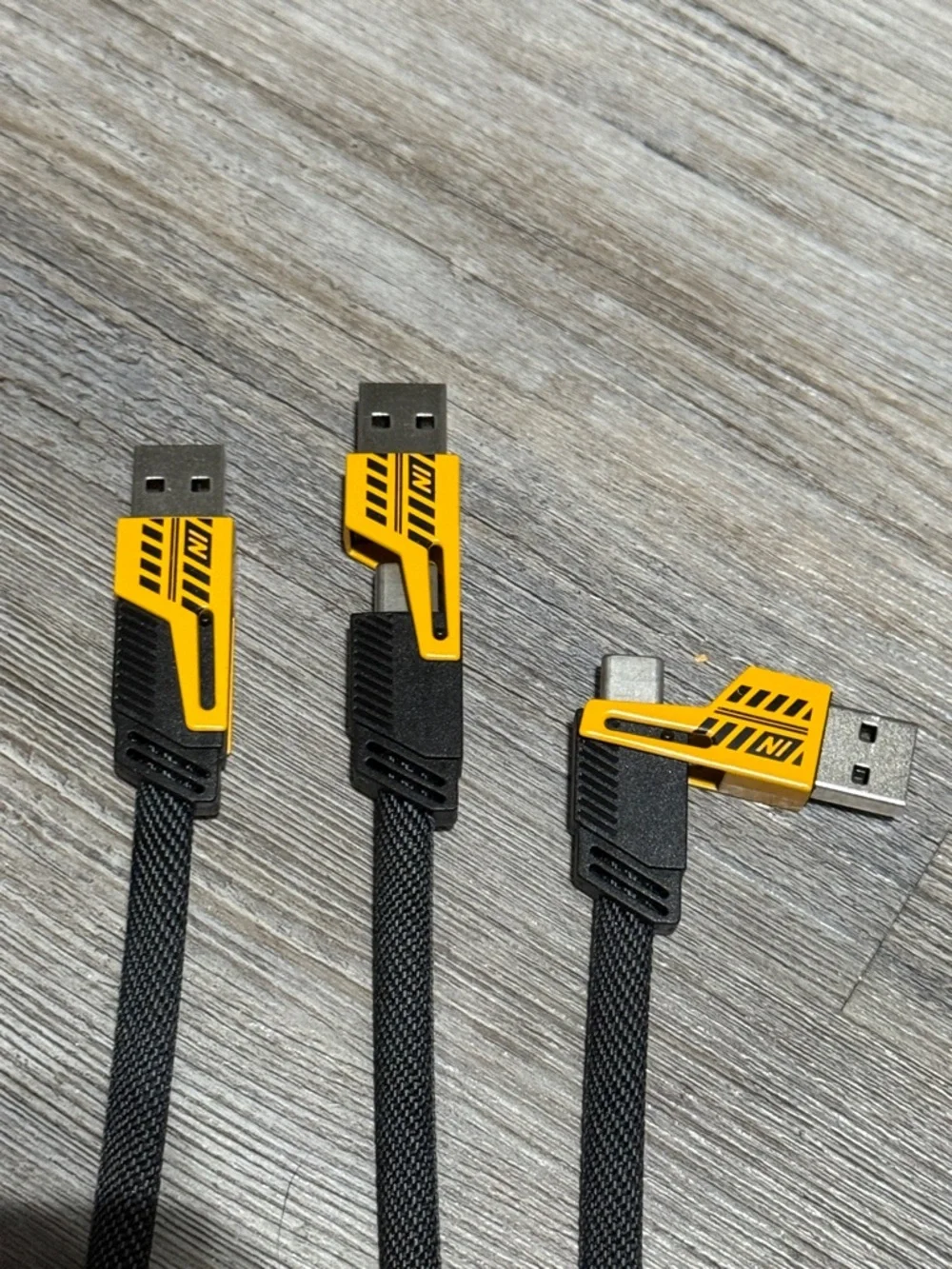 3 Piece Set of 3 1/2 Foot 4-in-1 Fast Braided Charging Cable in Yellow & Black